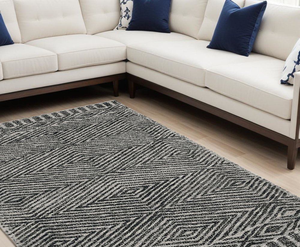 8' X 11' Gray And Black Wool Geometric Hand Tufted Area Rug