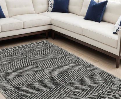 8' X 11' Gray And Black Wool Geometric Hand Tufted Area Rug