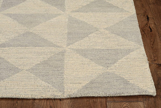 8' Gray And Light Gray Wool Geometric Hand Tufted Runner Rug