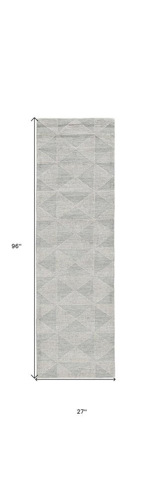 8' Gray And Light Gray Wool Geometric Hand Tufted Runner Rug