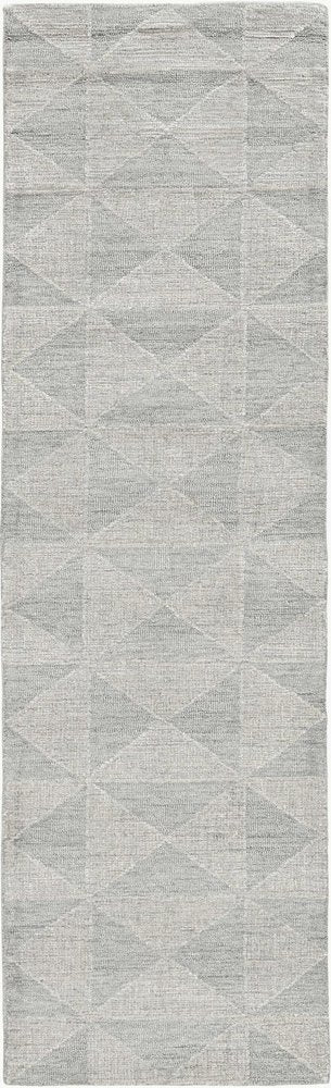 8' Gray And Light Gray Wool Geometric Hand Tufted Runner Rug