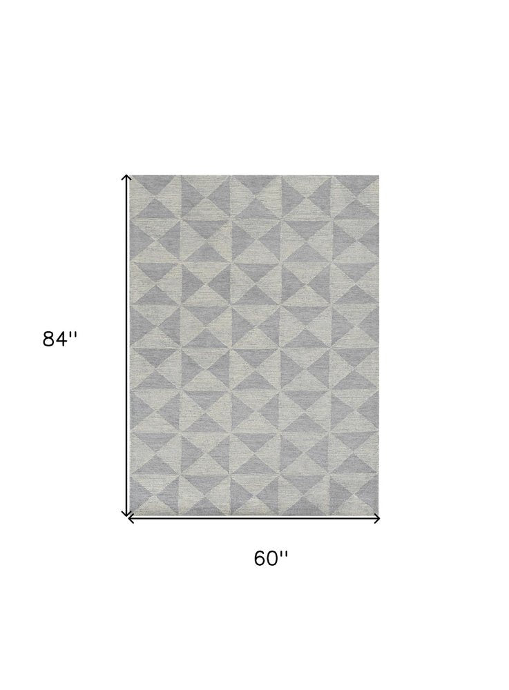 8' Gray And Light Gray Wool Geometric Hand Tufted Runner Rug