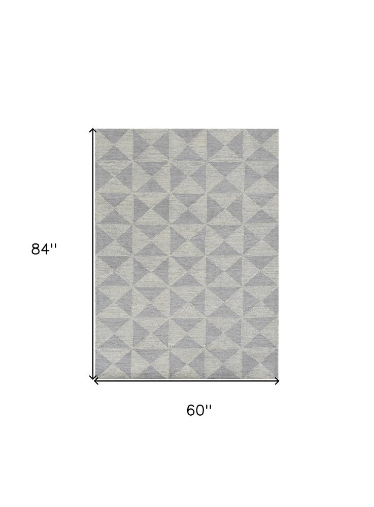 5' X 7' Gray And Light Gray Wool Geometric Hand Tufted Area Rug