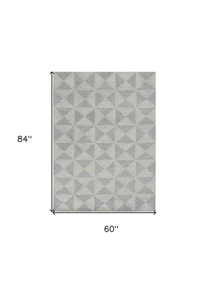 5' X 7' Gray And Light Gray Wool Geometric Hand Tufted Area Rug