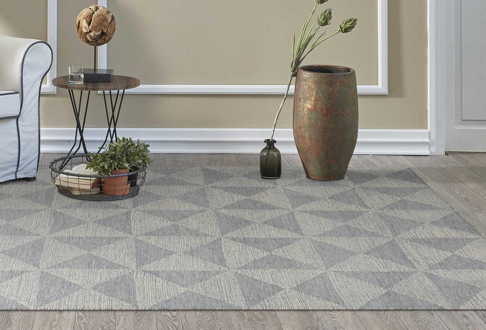 5' X 7' Gray And Light Gray Wool Geometric Hand Tufted Area Rug