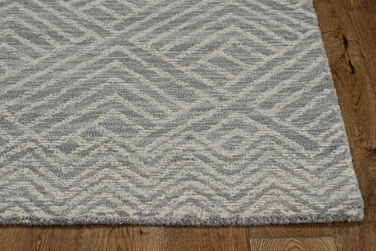 8' Denim Blue And Gray Wool Geometric Hand Tufted Runner Rug