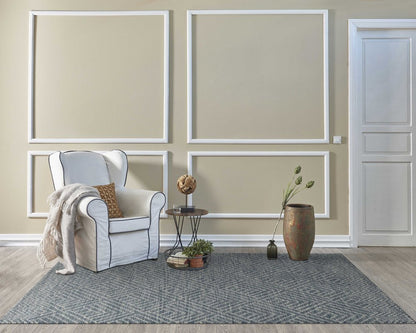 5' X 7' Denim Blue And Gray Wool Geometric Hand Tufted Area Rug