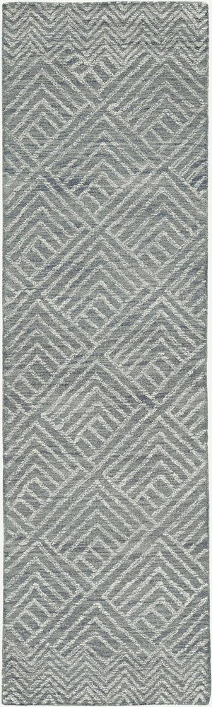 8' Denim Blue And Gray Wool Geometric Hand Tufted Runner Rug