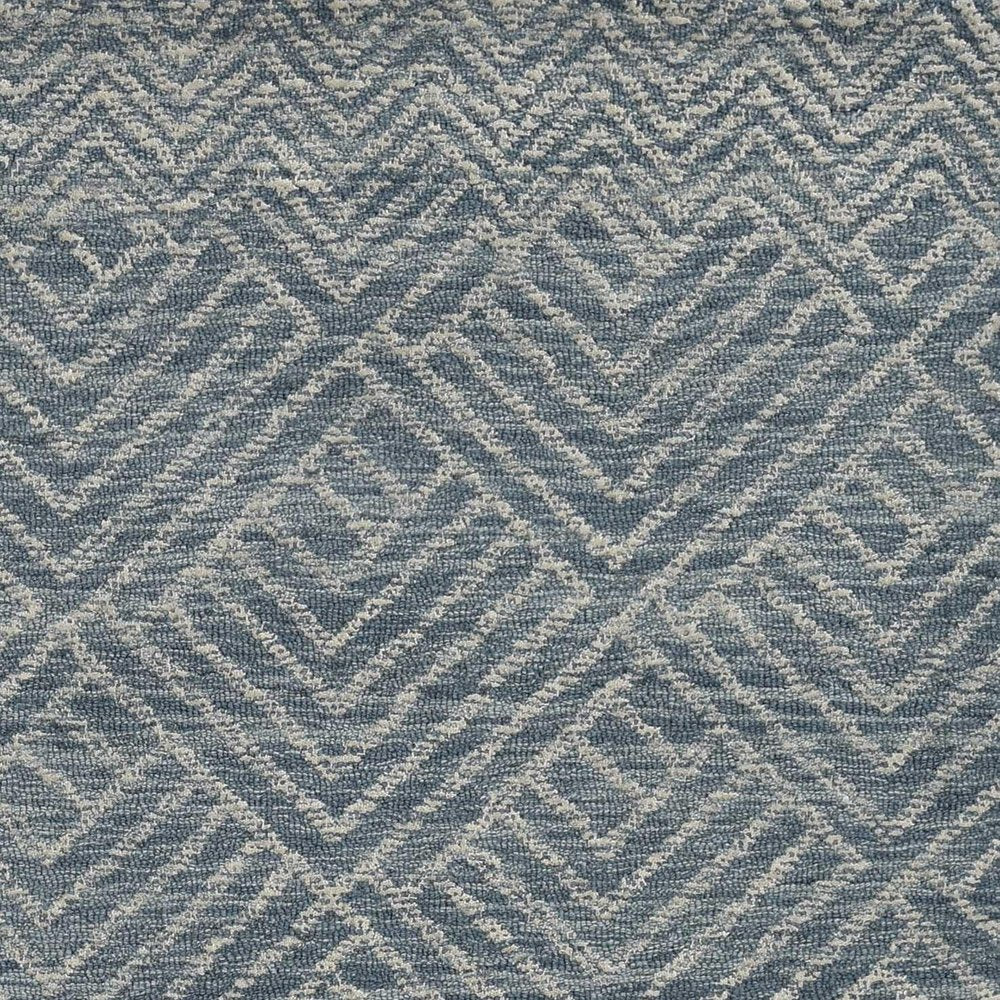 8' Denim Blue And Gray Wool Geometric Hand Tufted Runner Rug