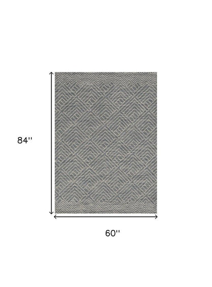 8' Denim Blue And Gray Wool Geometric Hand Tufted Runner Rug