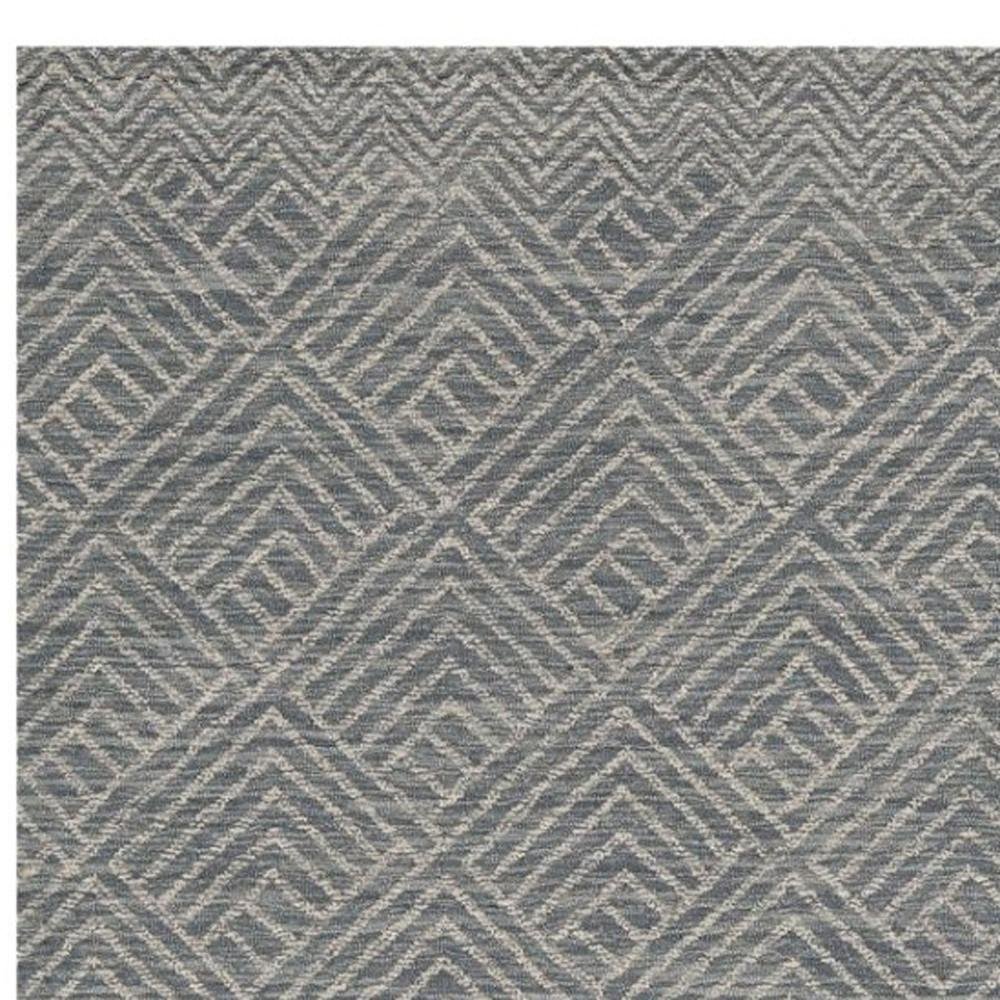 8' Denim Blue And Gray Wool Geometric Hand Tufted Runner Rug