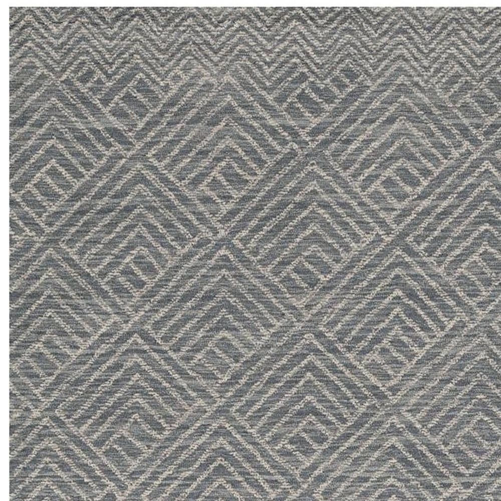 8' Denim Blue And Gray Wool Geometric Hand Tufted Runner Rug