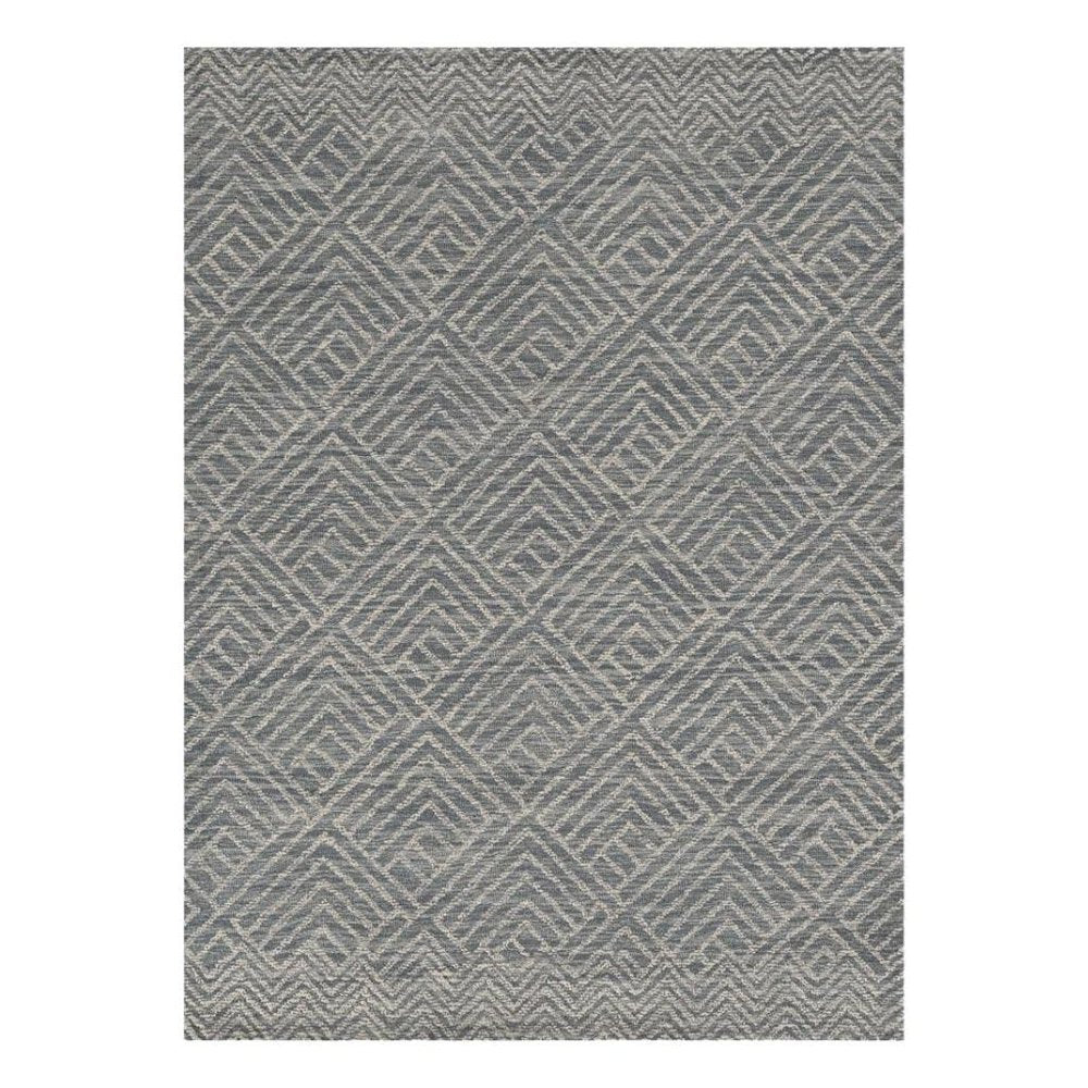 8' Denim Blue And Gray Wool Geometric Hand Tufted Runner Rug