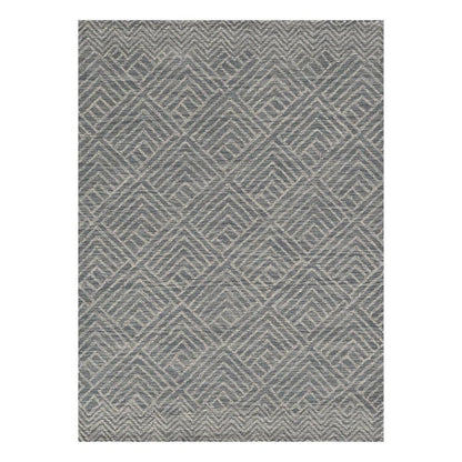 8' Denim Blue And Gray Wool Geometric Hand Tufted Runner Rug