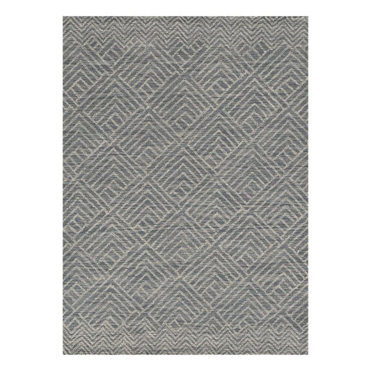 7' X 10' Denim Blue And Gray Wool Geometric Hand Tufted Area Rug