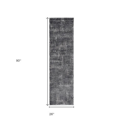 9' X 13' Gray And Dark Gray Abstract Distressed Area Rug