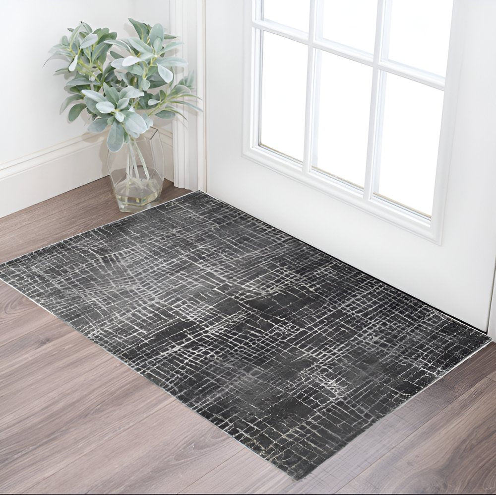 9' X 13' Gray And Dark Gray Abstract Distressed Area Rug