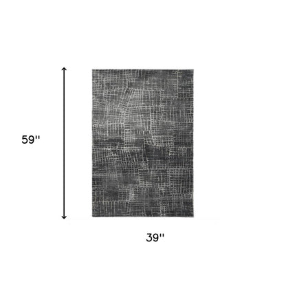9' X 13' Gray And Dark Gray Abstract Distressed Area Rug