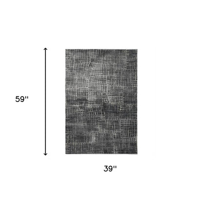 9' X 13' Gray And Dark Gray Abstract Distressed Area Rug
