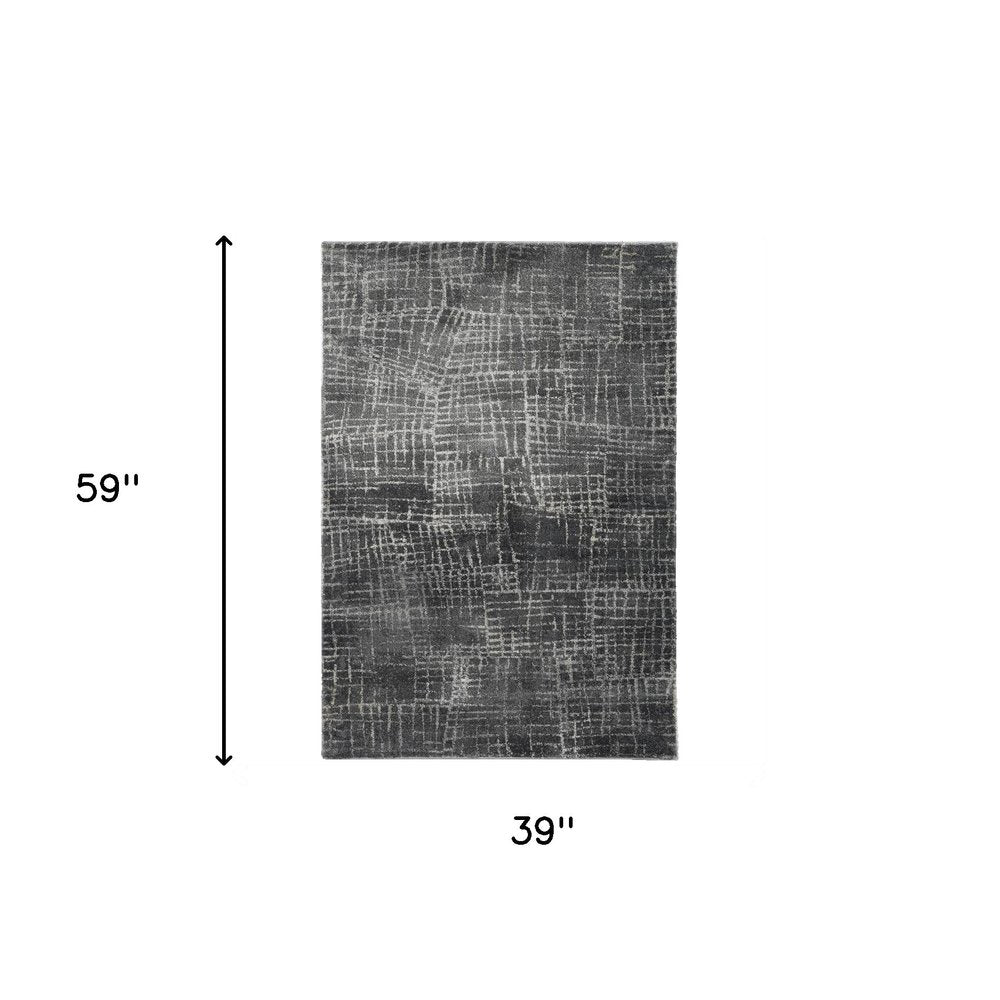 9' X 13' Gray And Dark Gray Abstract Distressed Area Rug