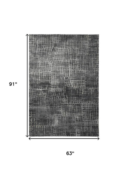9' X 13' Gray And Dark Gray Abstract Distressed Area Rug