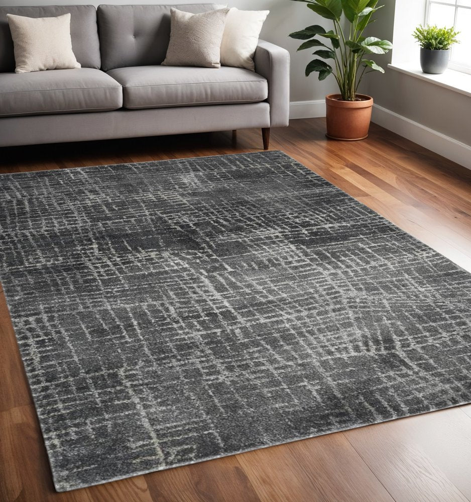9' X 13' Gray And Dark Gray Abstract Distressed Area Rug