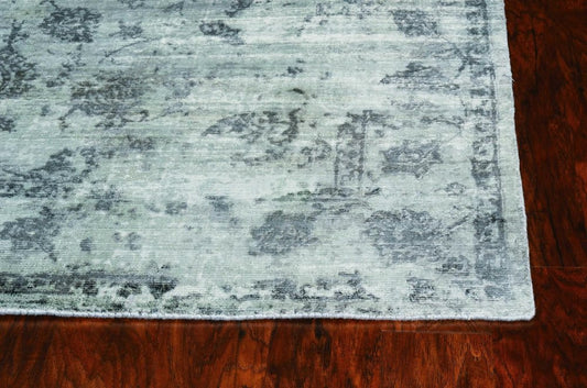 3' X 5' Beige And Blue Floral Medallion Hand Loomed Distressed Area Rug
