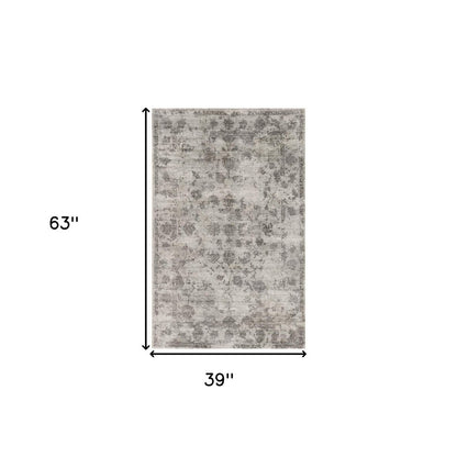 3' X 5' Beige And Blue Floral Medallion Hand Loomed Distressed Area Rug