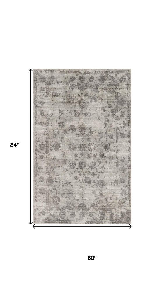 3' X 5' Beige And Blue Floral Medallion Hand Loomed Distressed Area Rug