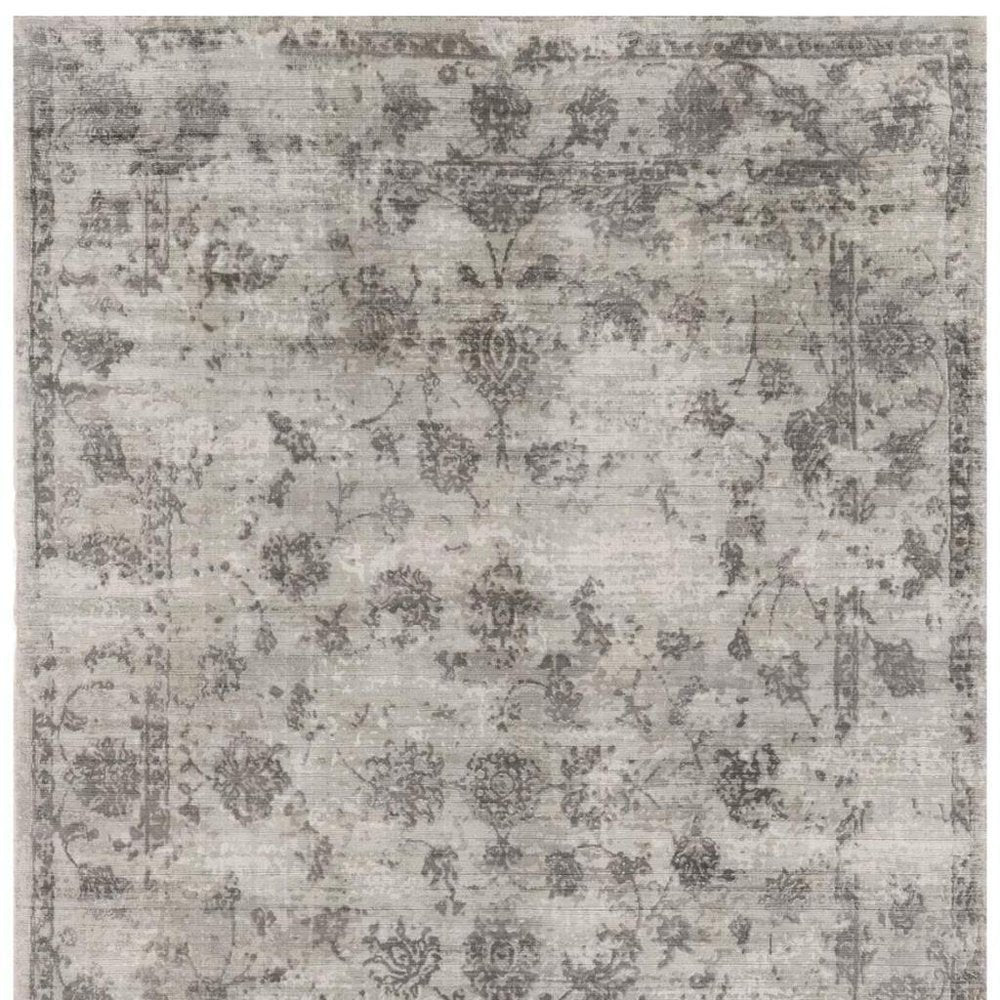 3' X 5' Beige And Blue Floral Medallion Hand Loomed Distressed Area Rug