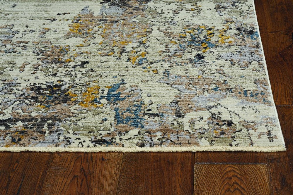 3' X 5' Beige And Blue Floral Medallion Hand Loomed Distressed Area Rug