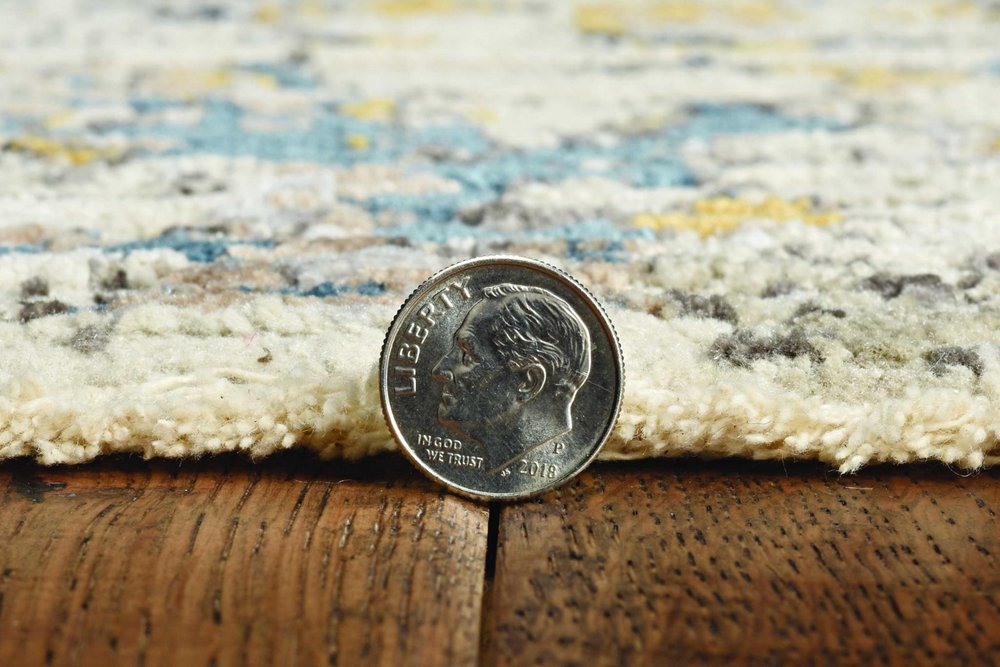 3' X 5' Beige And Blue Floral Medallion Hand Loomed Distressed Area Rug