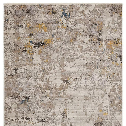 5' X 7' Beige Tan And Gold Abstract Hand Loomed Distressed Area Rug