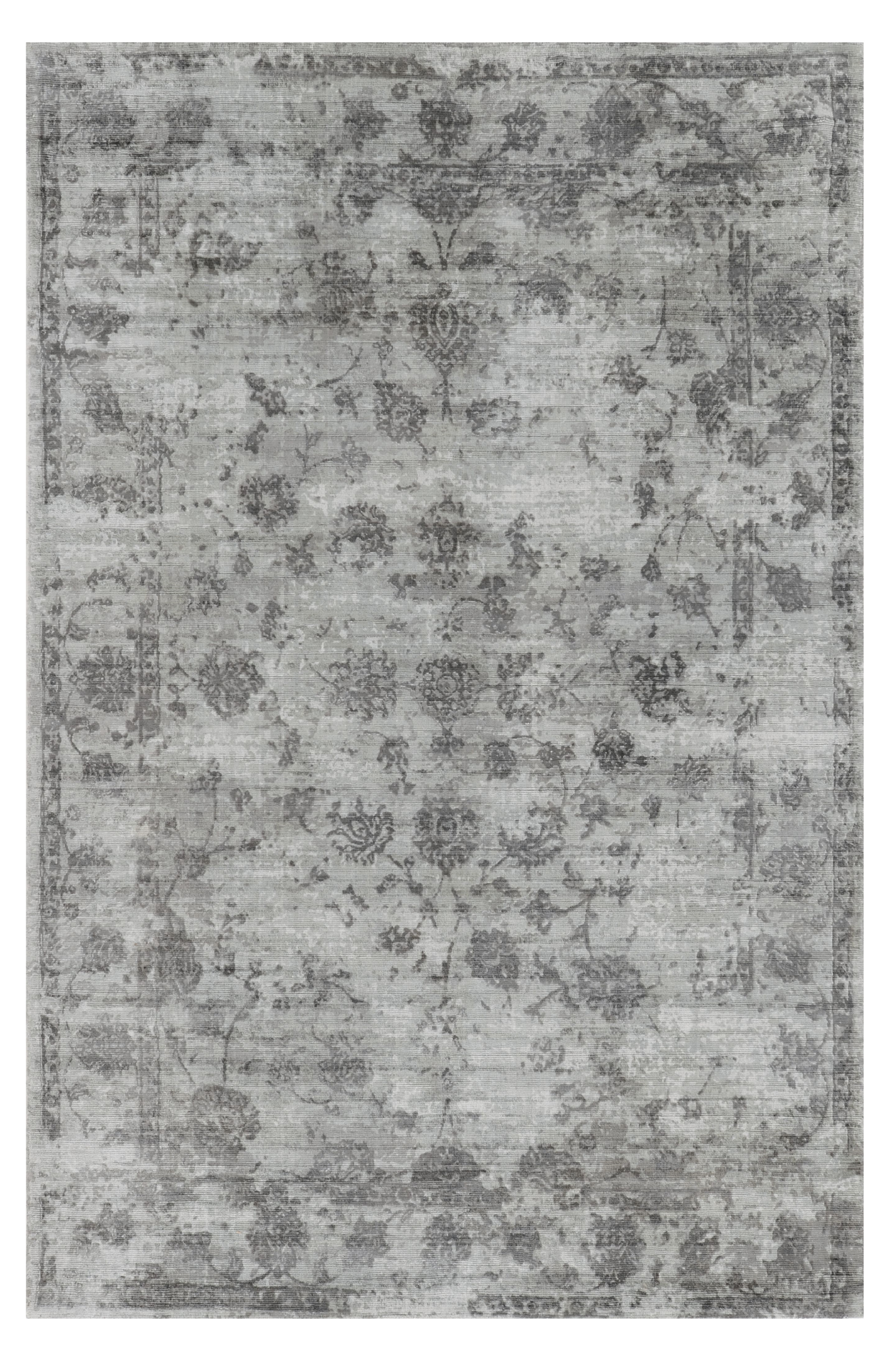 3' X 5' Gray Floral Vines Hand Loomed Distressed Area Rug