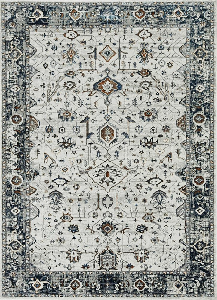 7' Gray And Ivory Floral Medallion Area Rug
