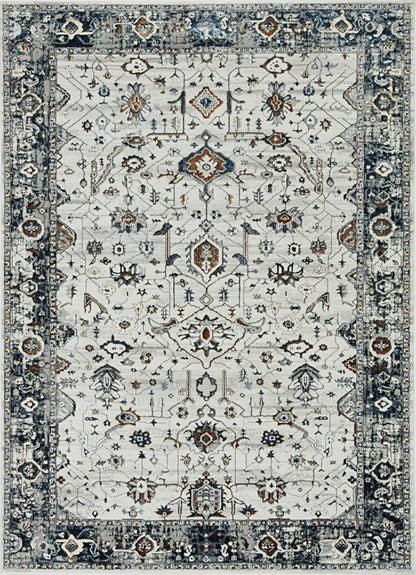 7' Gray And Ivory Floral Medallion Area Rug