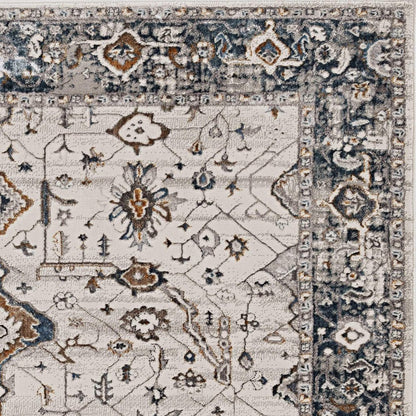 7' Gray And Ivory Floral Medallion Area Rug