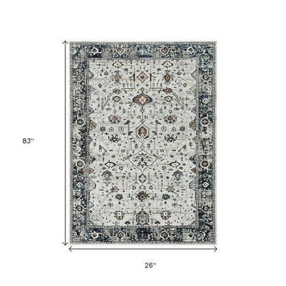 8' X 11' Ivory Gray And Brown Floral Area Rug