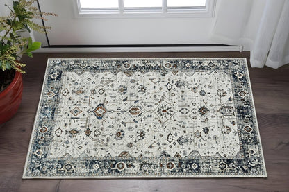 8' X 11' Ivory Gray And Brown Floral Area Rug