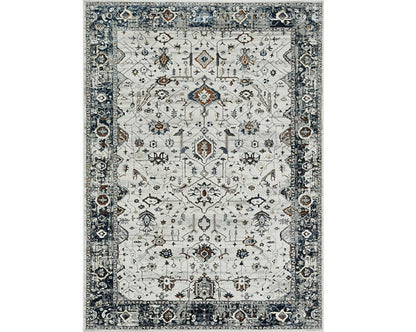 7' Gray And Ivory Floral Medallion Area Rug