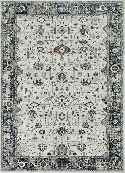 8' X 11' Ivory Gray And Brown Floral Area Rug