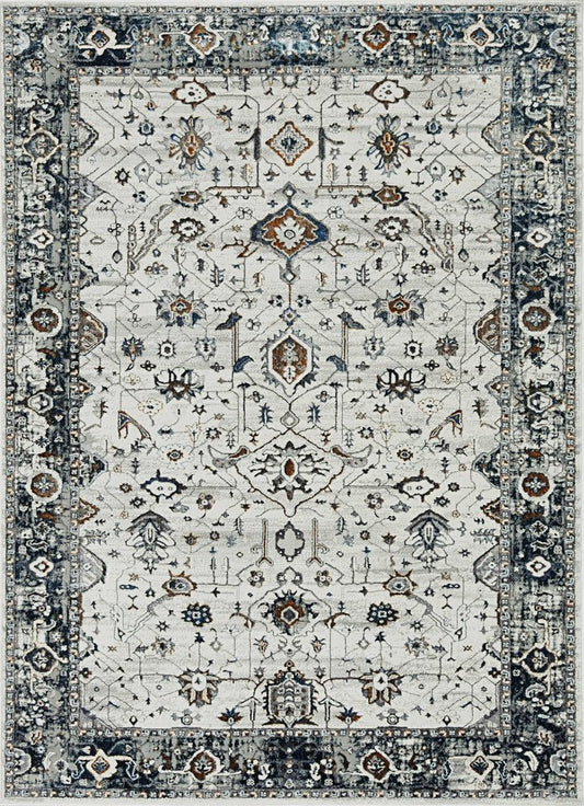 8' X 11' Ivory Gray And Brown Floral Area Rug