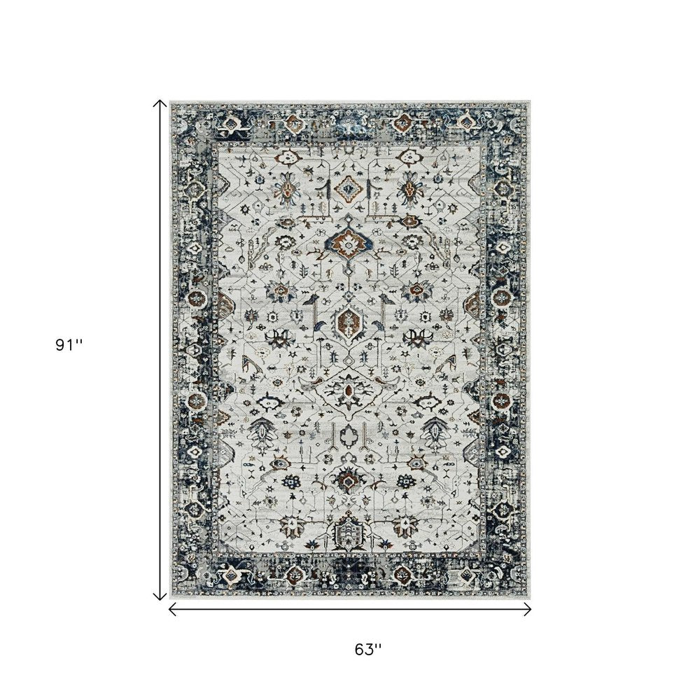 8' X 11' Ivory Gray And Brown Floral Area Rug