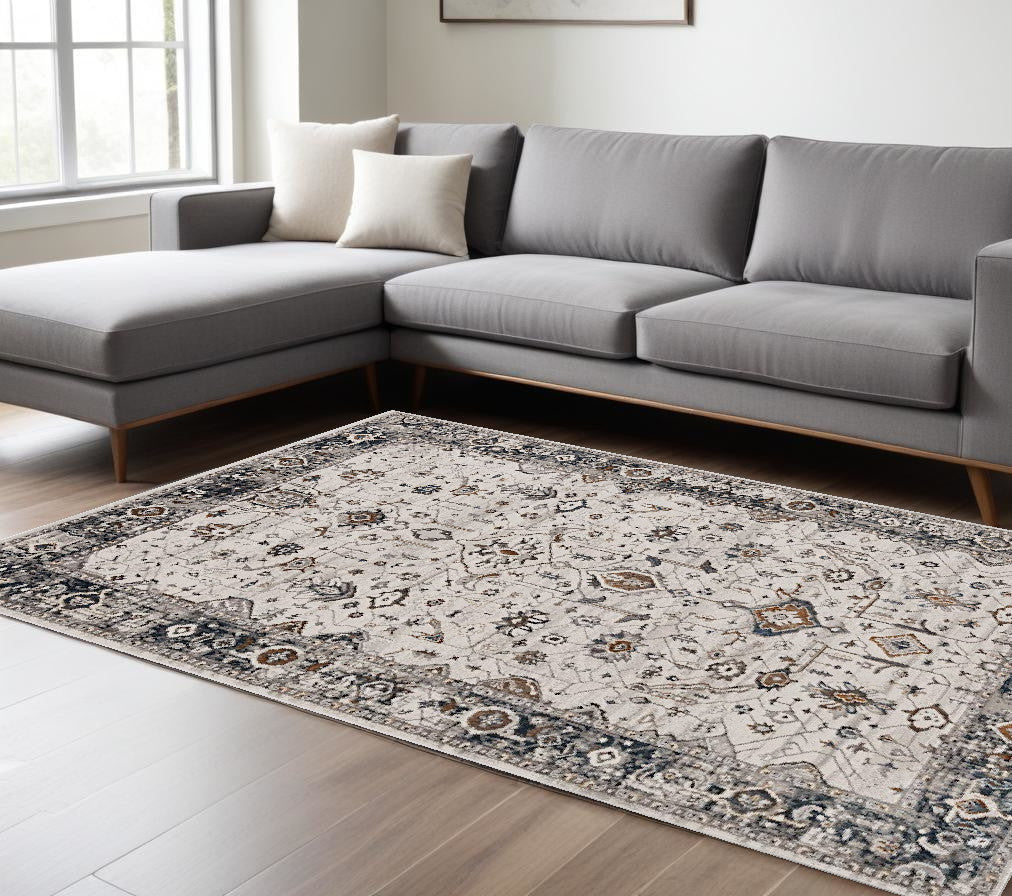 8' X 11' Gray and Ivory Area Rug