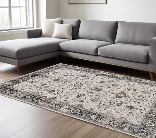 3' X 5' Gray and Ivory Floral Distressed Area Rug