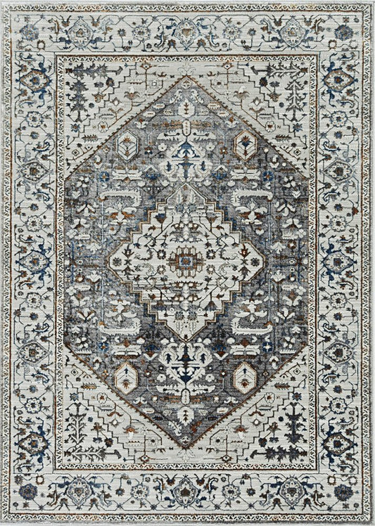 3' X 5' Gray Brown And Teal Floral Medallion Area Rug
