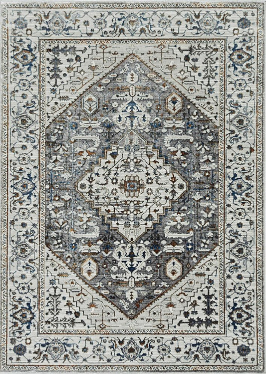 5' X 8' Gray Brown And Teal Floral Medallion Area Rug