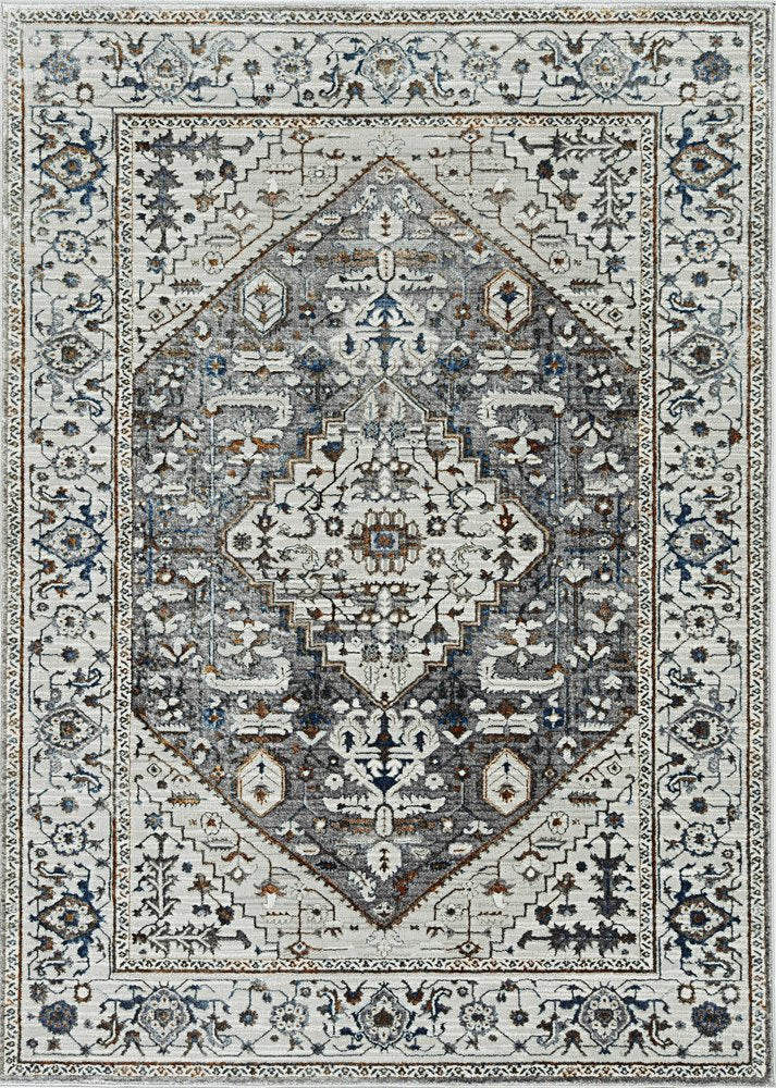 8' X 11' Ivory Gray And Brown Floral Medallion Area Rug