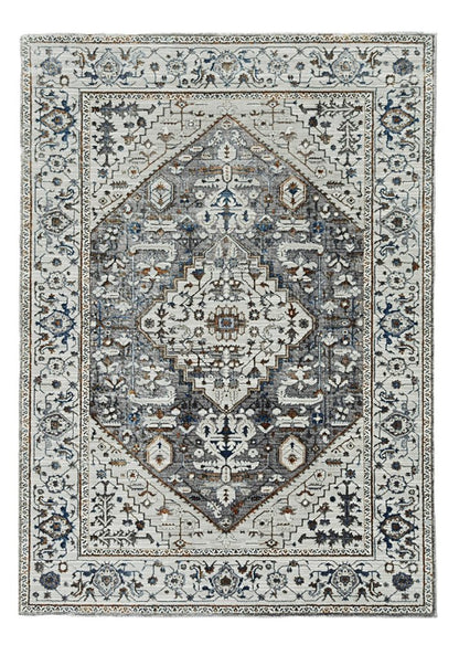 8' X 11' Ivory Gray And Brown Floral Medallion Area Rug