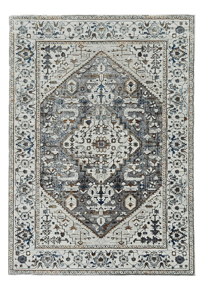 5' X 8' Gray Brown And Teal Floral Medallion Area Rug